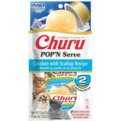 Churu Pop'n Serve - Golosinas para lamer sin cereales con sabor a pollo para gatos, 1.2 oz (10 unidades)