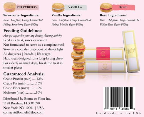 Luxury French Macarons Strawberry, Rose & Vanilla Variety Pack Dog Treats, 18 count