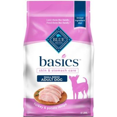 Alimento seco para perros adultos de razas pequeñas con receta de pavo y papa Basics Skin & Stomach Care, bolsa de 4 lb