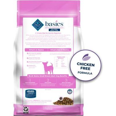 Alimento seco para perros adultos de razas pequeñas con receta de pavo y papa Basics Skin & Stomach Care, bolsa de 4 lb