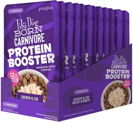 Born Carnivore Protein Booster Chicken & Egg Recipe in Broth Grain-Free Dog Food Topper, 2.1-oz pouch, case of 12