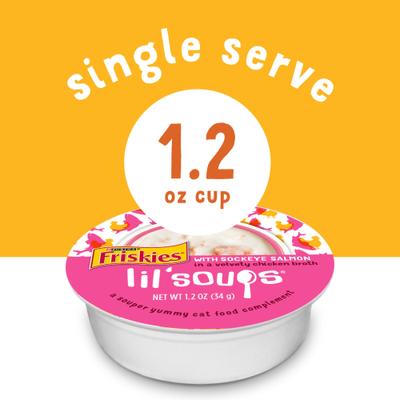 Lil' Soups - Paquete variado de salmón, atún y camarones, trocitos sin cereales en caldo, alimento húmedo para gatos para lamer, bandeja de 1.2 oz, caja de 30