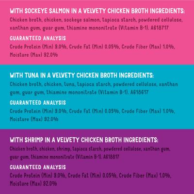 Lil' Soups Salmon, Tuna, & Shrimp Variety Pack Grain-Free Bits in Broth Wet Lickable Cat Food Topper, 1.2-oz tray, case of 30