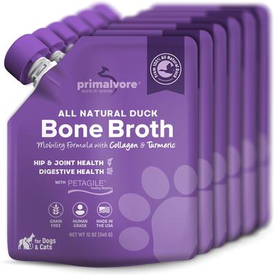 All Natural Duck Bone Broth with Collagen + Turmeric Dog & Cat Food Topping, 12-oz bag, 6 count