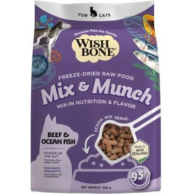 Alimento liofilizado para gatos Mix & Munch, crudo, alto en proteínas, sin cereales, con carne de res y pescado de mar, bolsa de 355 g