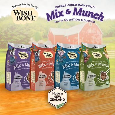 Alimento liofilizado para gatos Mix & Munch, crudo, alto en proteínas, sin cereales, con carne de res y pescado de mar, bolsa de 355 g
