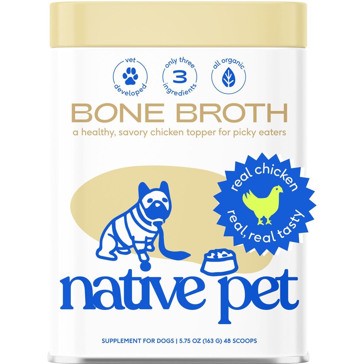 Native Pet Organic Chicken Bone Broth Powder Grain-Free Dog Food Topper, 5.75-oz