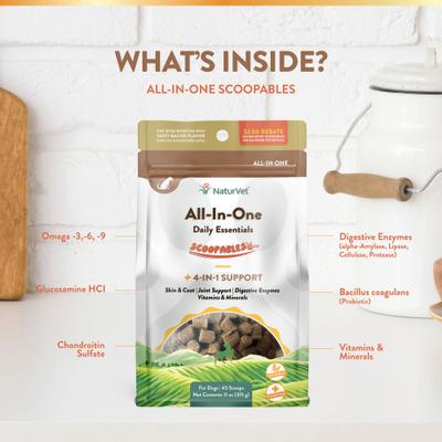 NaturVet, All-In-One 4-in-1 Scoopable Tiny Bites, multivitamínico con glucosamina, probióticos y omegas para perros, 312 g
