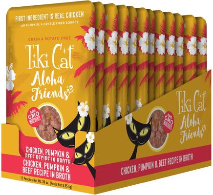 Aloha Friends Chicken, Pumpkin & Beef Recipe in Broth Grain-Free Wet Cat Food, 2.5-oz pouch, case of 12