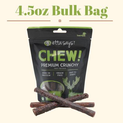 ¡Premios Chew! Premium Crunchy Elk Recipe sin cereales para perros, bolsa de 125 g