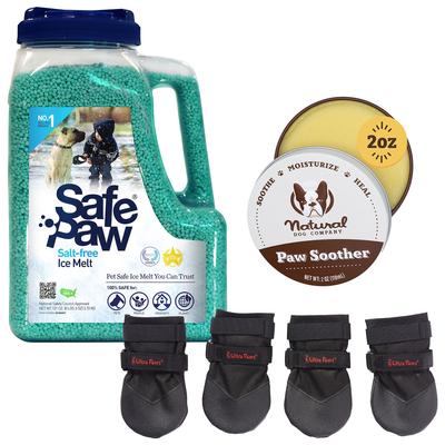Bundle: Winter Paw Protection Starter Kit - Safe Paw Ice Melt, Natural Dog Company Paw Balm, Ultra Dog Boots, Medium