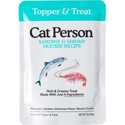 Aderezo para alimento húmedo para gatos sin cereales Cat Person de Weruva Tuna Mousse, bolsa de 3 oz, caja de 4