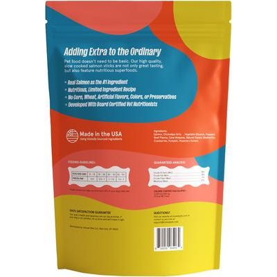 Palitos de salmón cocinados a fuego lento, premios para perros con cecina, bolsa de 14 oz