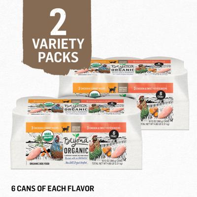 Organic Chicken Recipes Variety Pack High Protein Wet Dog Food, 13-oz can, case of 12