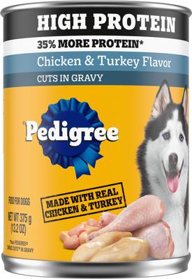 High Protein Chicken & Turkey Flavor in Gravy Canned Wet Dog Food, 13.2-oz can, case of 12