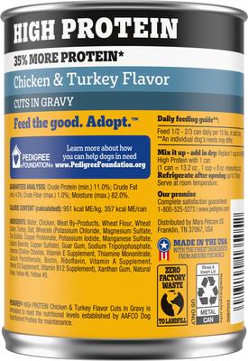 High Protein Chicken & Turkey Flavor in Gravy Canned Wet Dog Food, 13.2-oz can, case of 12