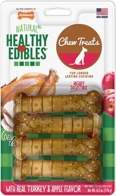 Healthy Edibles All-Natural Long Lasting Turkey & Apple Dog Chew Treats, Small, 4 count