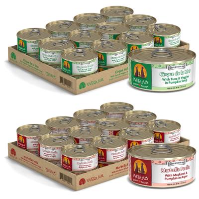 Bundle: Weruva Cirque De La Mer with Tuna & Veggies in Pumpkin Soup + Marbella Paella with Mackerel & Pumpkin in Aspic Canned Dog Food