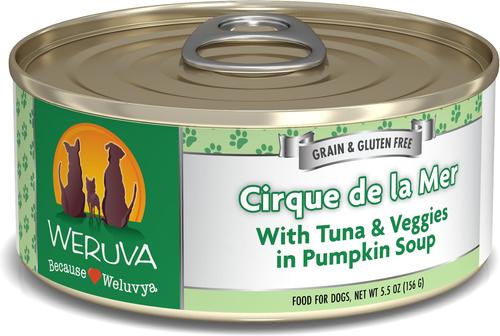 Bundle: Weruva Cirque De La Mer with Tuna & Veggies in Pumpkin Soup + Marbella Paella with Mackerel & Pumpkin in Aspic Canned Dog Food