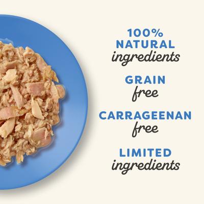 Comida húmeda para gatos con variedad de sabores de pescado en caldo, ingredientes limitados, bolsa de 2,47 oz, caja de 12