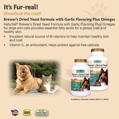 Brewer's Dried Yeast with Omegas Chewable Tablets Skin & Coat Supplement for Cats & Dogs, 500 count