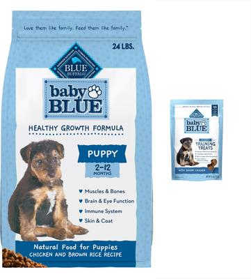 Bundle: Blue Buffalo Baby BLUE Healthy Growth Formula Natural Puppy Dry Dog Food, Chicken & Brown Rice Recipe 24-lb + Training Treats Natural Puppy Soft Treats, Savory Chicken