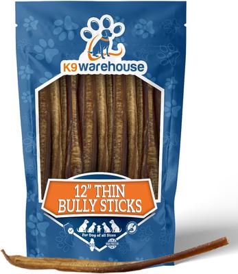 Golosinas delgadas para perros Bully Sticks de 12 pulgadas, paquete de 12