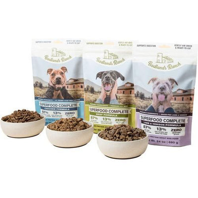 Alimento para perros Superfood Complete Variety Pack, sin cereales, secado al aire, bolsa de 11.5 oz, caja de 3