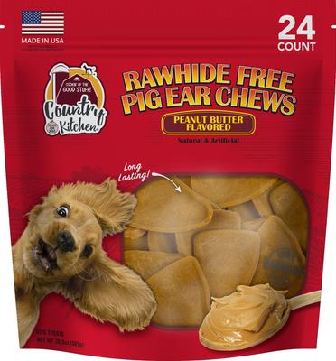 CK NoHide - Premios masticables duros de mantequilla de cacahuete y oreja de cerdo para perros, bolsa de 20.5 oz