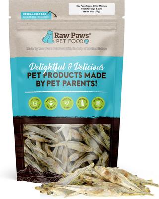 Golosinas crudas de pececillos de eperlano liofilizados para perros y gatos, bolsa de 2 oz
