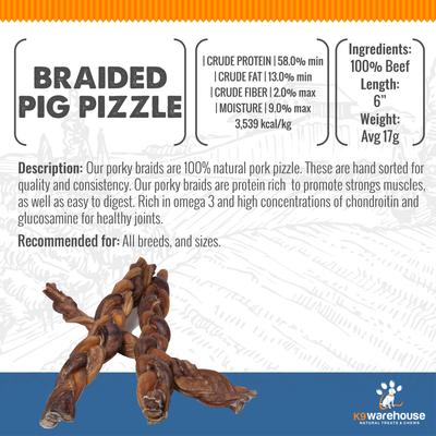 Pig Pizzle Pork Flavored Dog Chews, 6 count