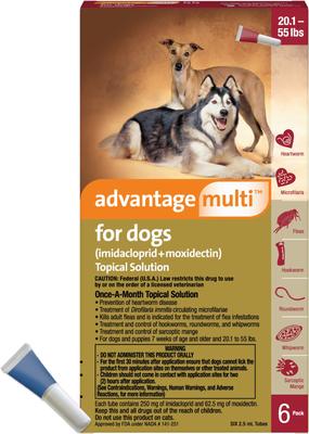 Topical Solution for Dogs, 20.1-55 lbs, (Red Box), 6 Doses (6-mos. supply)