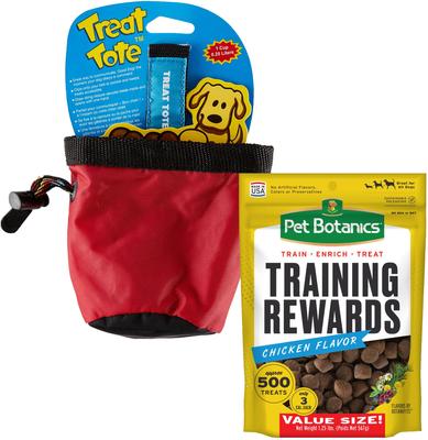 Bundle: Chuckit! Treat Tote, Color Varies, Small & Pet Botanics Training Rewards Chicken Flavor Dog Treats