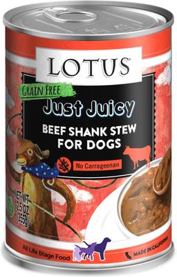 Comida enlatada para perros Just Juicy Beef Shank Stew sin cereales, 12.5 oz, caja de 12