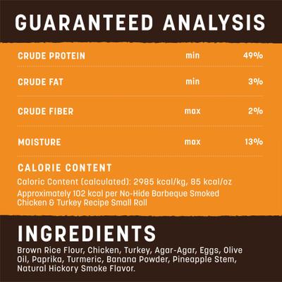 No-Hide Small Roll Long Lasting Natural Rawhide Alternative Barbeque Smoked Chicken & Turkey Recipe Dog Chew Treat