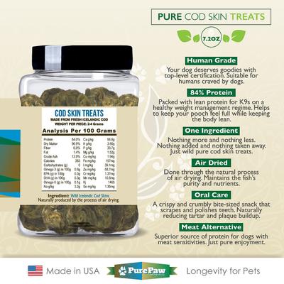 Wild Pure Cod Skin Dog Treats, 7.2-oz jar
