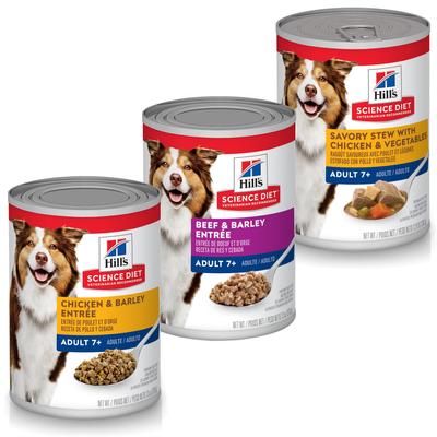 Bundle: Variety Pack - Hill's Science Diet 7+ Chicken & Barley Entree Canned Dog Food, Beef & Barely & Chicken & Vegetables Flavors