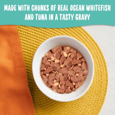 Chunks in Gravy Real Ocean Whitefish & Tuna Wet Cat Food, 2.75-oz cup, case of 12