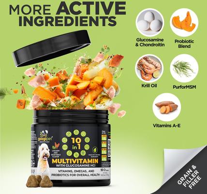10-in-1 Multivitamin Chicken & Vegetable Flavored Soft Chew Supplement for Dogs, 90 count