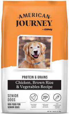 Bundle: American Journey Protein & Grains Senior Chicken, Brown Rice & Vegetables Recipe Dry Food + Poultry & Beef Variety Pack Grain-Free Canned Dog Food