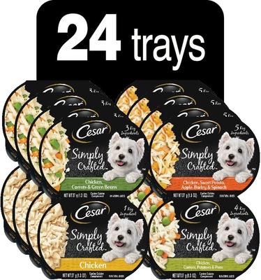 Paquete: Paquete variado de alimento húmedo Cesar Simply Crafted Cuisine Complement + Alimento seco para perros con sabor a pollo rostizado y guarnición de verduras de primavera