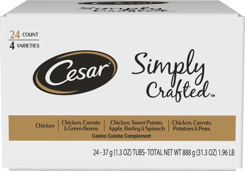 Paquete: Paquete variado de alimento húmedo Cesar Simply Crafted Cuisine Complement + Alimento seco para perros con sabor a pollo rostizado y guarnición de verduras de primavera