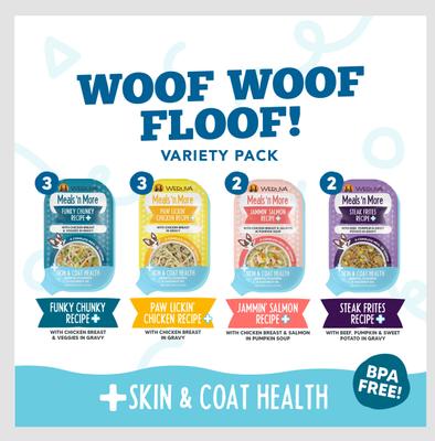 Meals 'n More Natural Wet Dog Food, Woof Woof Floof! Skin & Coat Health Variety Pack, 3.5-oz cup, 10 count