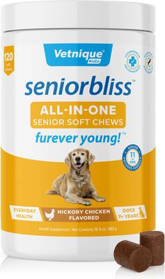 Seniorbliss Multivitamin All-In-One Omegas & Glucosamine Hickory Chicken Soft Chew Supplement for Senior Dogs, 60 count