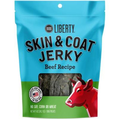 Premios para perros Liberty Skin & Coat con hígado de res y cecina sin cereales, bolsa de 5 oz