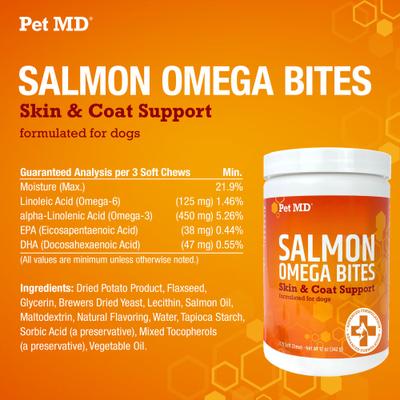 Suplemento masticable para perros Salmon Omega Bites para el cuidado de la piel y el pelaje, 120 unidades