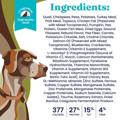 Sensitive Stomach Grain-Free Quail, Chickpea & Pumpkin Dry Dog Food, 24-lb bag