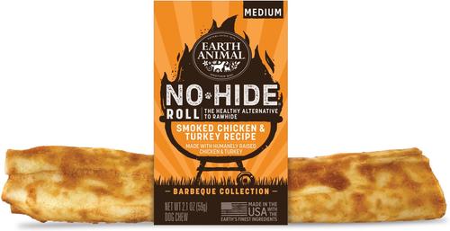 No-Hide Medium Roll Long Lasting Natural Rawhide Alternative Barbeque Smoked Chicken & Turkey Recipe Dog Chew Treat
