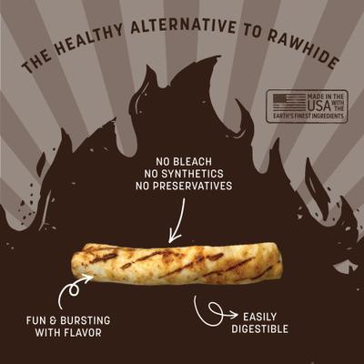 No-Hide Medium Roll Long Lasting Natural Rawhide Alternative Barbeque Smoked Chicken & Turkey Recipe Dog Chew Treat