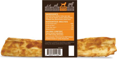 No-Hide Medium Roll Long Lasting Natural Rawhide Alternative Barbeque Smoked Chicken & Turkey Recipe Dog Chew Treat